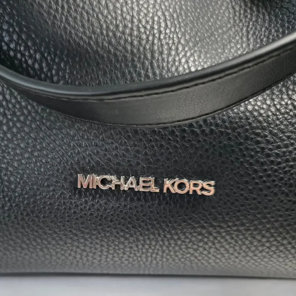 NEW Michael Kors MK Black Mina Large Chain Belted Vegan Leather Shoulder Bag